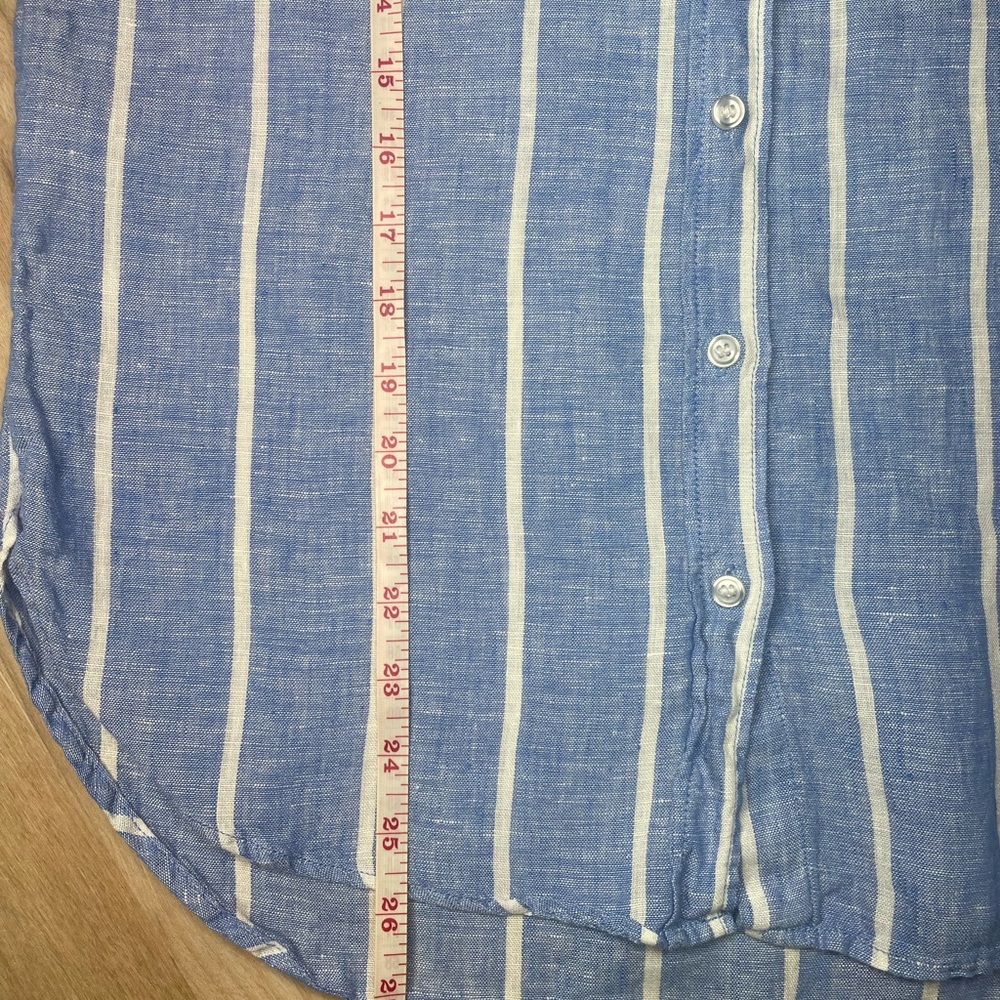 H&M 100% Linen Blue White Stripe Button Down Shirt Lightweight XS - Picture 8 of 8